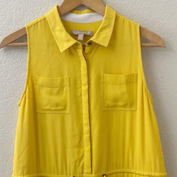 Banana Republic Shirt Dress Size 4P Petite Safari Yellow Sleeveless - Picture 2 of 5